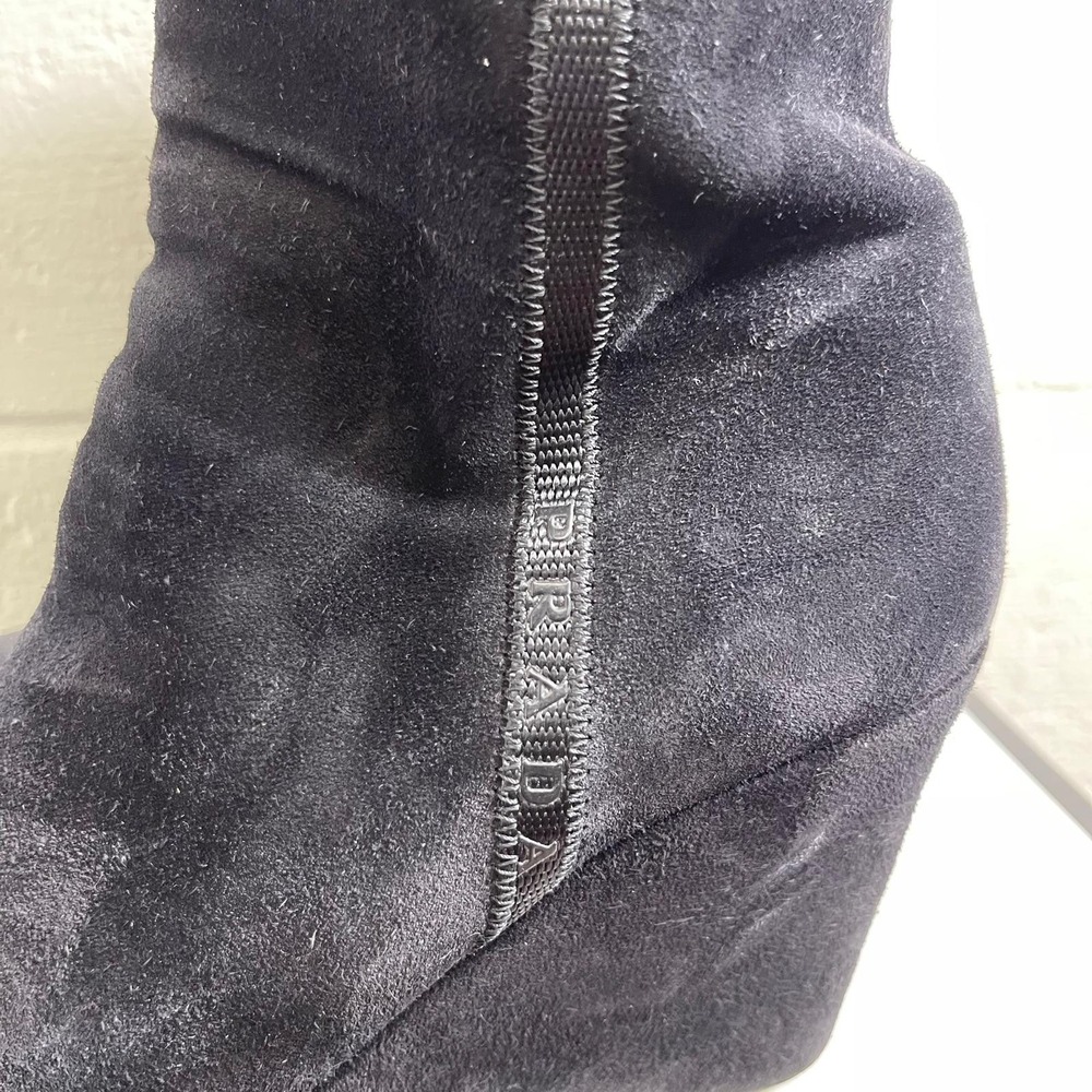 Vintage Prada Wedge Boot Black Suede Zip Side Women's Size 38.5 EU/8.5 US - Picture 10 of 14